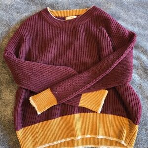 Skies Are Blue Burgundy and Mustard Sweater